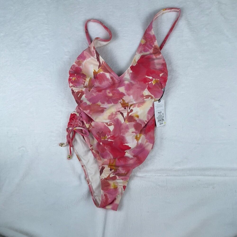 Shade & Shore Swimsuit Women's Small Multi-Floral Print Plunge V Neck Side-Tie